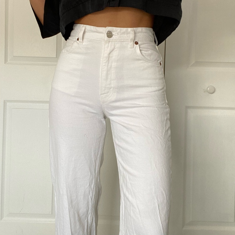 Zara high waisted wide leg white jeans